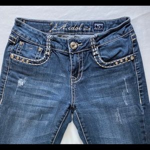 LA IDOL pants boot cut stones pockets size 5